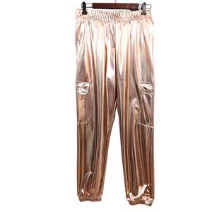 WOMEN'S BBJ LOS ANGELES COLLECTIONS PEACHY GOLD METALLIC CARGO PANTS - SIZE  M
